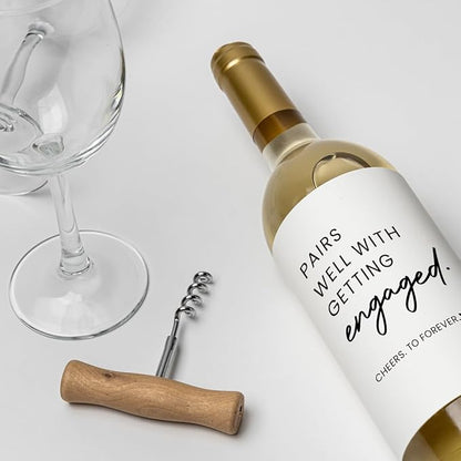 8 Pcs Engagement Wine Labels, Engagement Gifts for Couples Her, Engagement Party Decorations Gifts for Engaged Couple Wine Bottle Stickers, Pairs Well with Getting Engaged Wine Bottle Labels