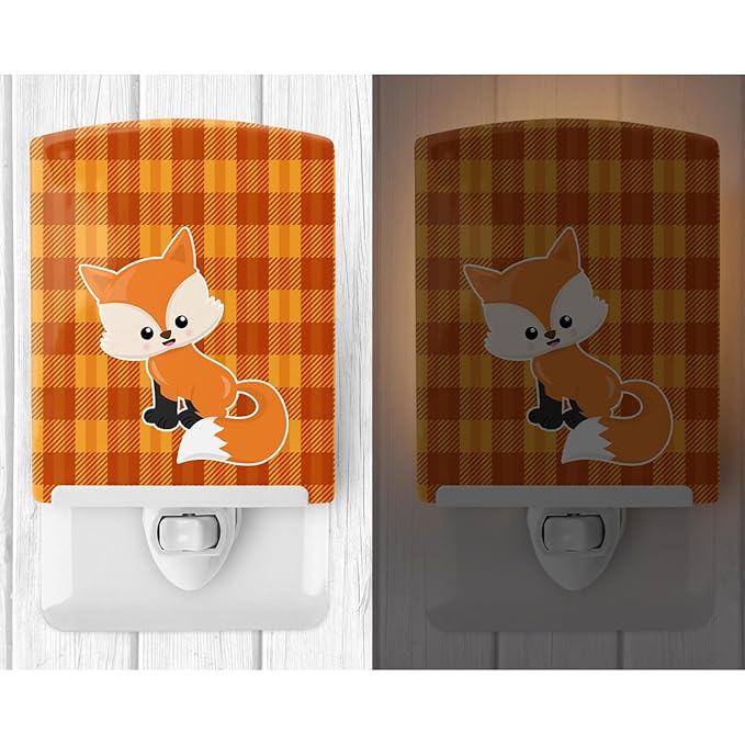 Caroline's Treasures BB7087CNL Baby Fox Gingham Ceramic Night Light Compact, UL-Certified, Ideal for Bedroom, Bathroom, Nursery, Hallway, Kitchen, 6x4x3, Multicolor