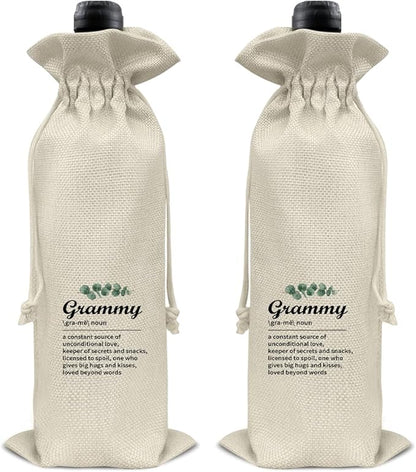 HOIJAUMAI Grammy Gift, Gifts for Grandma Birthday Mother's Day, Grandma Wine Bag Grammy Definition Wine Gift Bags
