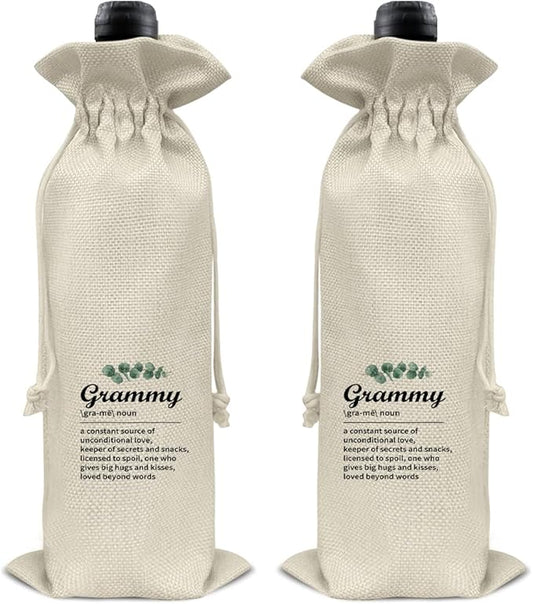 HOIJAUMAI Grammy Gift, Gifts for Grandma Birthday Mother's Day, Grandma Wine Bag Grammy Definition Wine Gift Bags