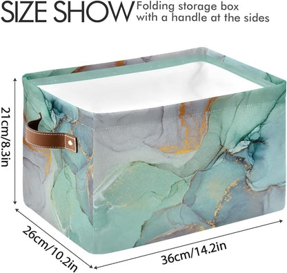 Green Tie Dye Storage Basket Fabric Storage Bin Laundry Baskets Marble Turquoise Foldable Storage Boxes Organizer Bag for Baby Cloth Dog Toy Book Storage Cubes Shelf Closet Basket 16×12×8 Inches