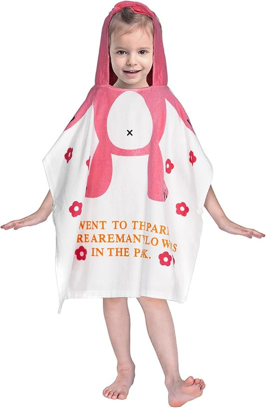 Toddler Bath Towel Hooded - Cotton Kids Beach Towel 24"x24" for Ages 1 to 5, Toddler Towels with Hood Snaps, Soft Terry Poncho Towel as Pool Swim Cover Ups for Girls Boys (Bunny Pink)