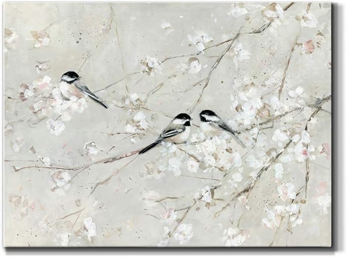 Renditions Gallery Canvas Nature Wall Art Modern Decorations Paintings Elegant Little Birds Glam Romantic Abstract Botanical Artwork Prints for Bedroom Office Kitchen - 18"x27" LT33