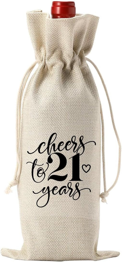 21st Birthday Gifts for Her Wine Bag, Funny 21st Birthday Wine Bag, 21st Birthday Party Decorations for Her Women, Cheers to 21 Years Wine Gift Bag, Twenty-one Birthday Wine Gift Bag