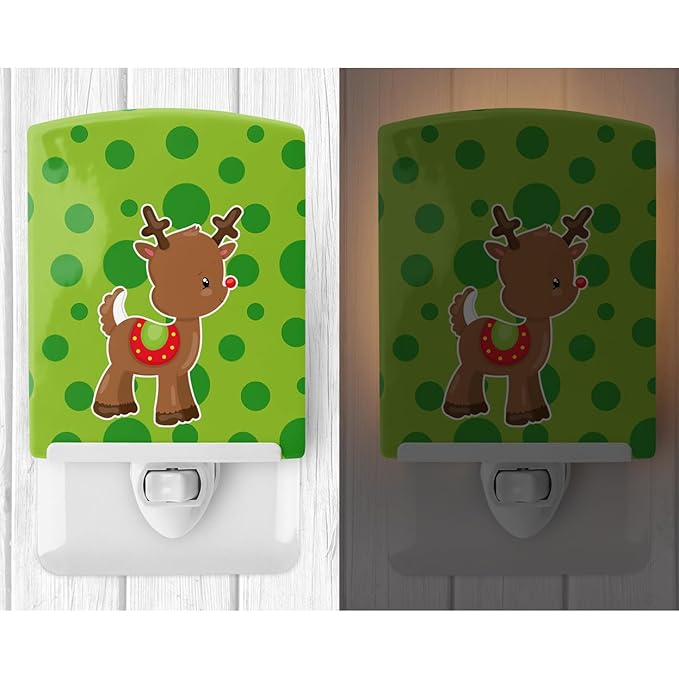Caroline's Treasures BB9025CNL Christmas Reindeer #3 Ceramic Night Light Compact, UL-Certified, Ideal for Bedroom, Bathroom, Nursery, Hallway, Kitchen, 6x4x3, Multicolor