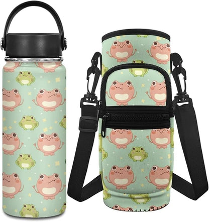 Frog 20 OZ Water Bottles for Kids Stainless Steel Water Bottle for Girls 6-8 Insulated Water Bottle Carrier Sling Bag 2Pcs Vacuum Bottle