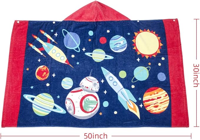 Kids Hooded Bath Beach Towel Girls Boys, Super Absorbent & Soft Towel Poncho with Cute Design, 30 x 50 Inch After Pool Wrap Towel with Hood (Starry Sky)