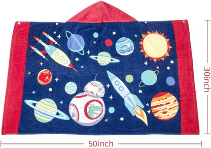 Kids Hooded Bath Beach Towel Girls Boys, Super Absorbent & Soft Towel Poncho with Cute Design, 30 x 50 Inch After Pool Wrap Towel with Hood (Starry Sky)