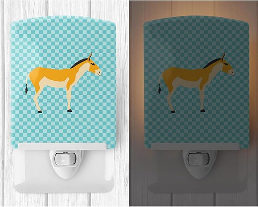 Caroline's Treasures BB8028CNL Turkmenian Kulan Donkey Blue Check Ceramic Night Light Compact, UL-Certified, Ideal for Bedroom, Bathroom, Nursery, Hallway, Kitchen, 6x4x3, Multicolor