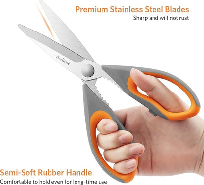Kitchen Scissors Set, Knife-Grade Stainless Steel, TPR Comfortable Handle All Purpose Scissors, Include One Poultry Shears and Four Different Sizes of Cooking Scissors, Perfect Kitchen Partner