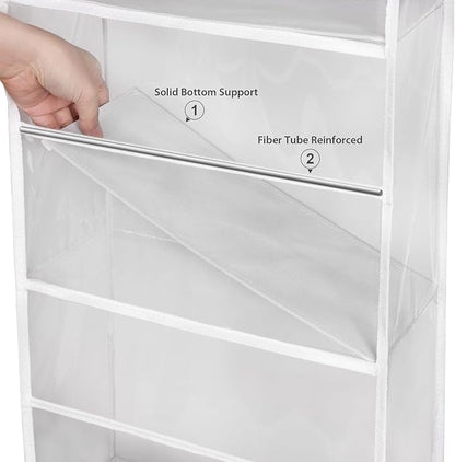 Univivi Over The Door Organizer Hanging Storage, Closet Door Organizer Baby Storage with 5 Clear Plastic Pockets & 2 Big Metal Hooks & Sticker for Cosmetics, Bathroom, Nursery and Sundries