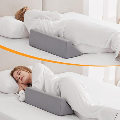 Side Wedge Pillow for Sleeping, Versatile Bed Wedge Back Pillow for Pregnancy, Back Pain, Leg Elevation and Side Sleepers, Memory Foam Body Positioner with Cover, Anti-Slip Base, Velvet