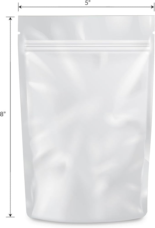 Mylar Bags Smell Proof 1/2 Ounce All White - 1000 Count 8" X 5" 6mill Thickness - Packaging Bags - Mylar Bags For Food Storage - Resealable Bags - Smell Proof Bags