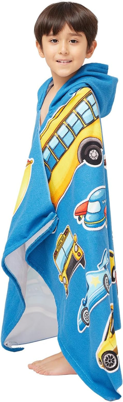 Hooded Towel for Toddlers 5-12 Years Boys Girls Kids Bath Pool Beach Towel Wrap Extra Large Soft Absorbent Beach Poncho(Cars XL)