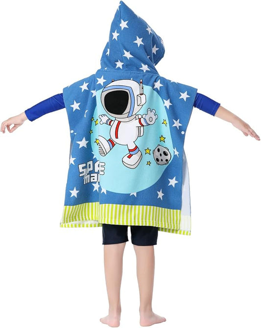 Kids' Wearable Hooded Beach Towel, Toddlers Bath Pool Swim Poncho Cover-ups Swimwear (ASTRONAUT)