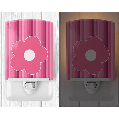Caroline's Treasures BB8595CNL Pink Flower on Stripes Ceramic Night Light Compact, UL-Certified, Ideal for Bedroom, Bathroom, Nursery, Hallway, Kitchen, 6x4x3, Multicolor