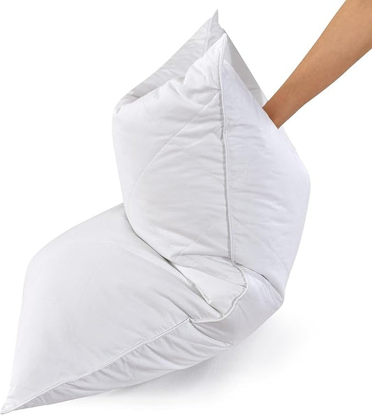 Three Geese White Goose Feather Bed Pillows Queen/Standard Size Set of 1- Soft 600 Thread Count 100% Cotton, Medium Firm,Soft Support Surround Fill Polyester,White Solid