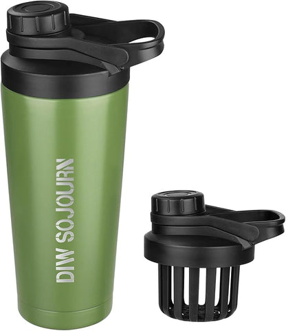 24 oz Shaker Bottle,Stainless Steel Shaker Bottle with Noise-Free Design,Insulated Metal Shakers Bottles Cup for Protein Mixes and Pre Workout,Gym Shaker Bottle(Green)
