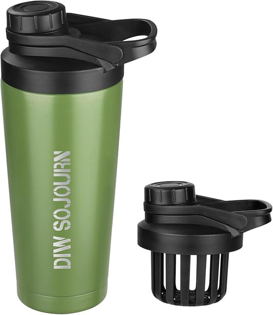 24 oz Shaker Bottle,Stainless Steel Shaker Bottle with Noise-Free Design,Insulated Metal Shakers Bottles Cup for Protein Mixes and Pre Workout,Gym Shaker Bottle(Green)