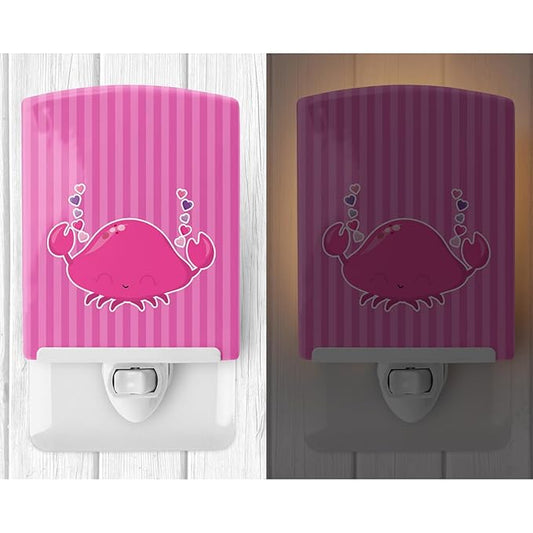 Caroline's Treasures BB7129CNL Pink Crab Ceramic Night Light Compact, UL-Certified, Ideal for Bedroom, Bathroom, Nursery, Hallway, Kitchen, 6x4x3, Multicolor