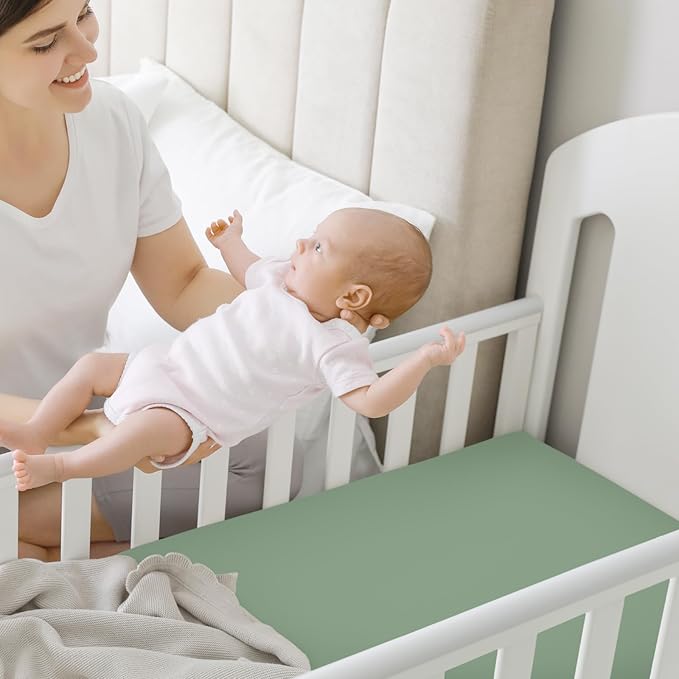 Pack and Play Sheets Fitted, 2-Pack Mini Crib Sheets - Pack N Play Sheets, Organic Fitted Crib Sheet for Pack and Play Mattress, Playard Baby Crib Sheets, Crib Sheets Neutral for Boys, Girls (Hedges)