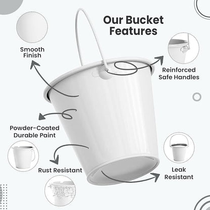 Small Metal Buckets with Handle 6 Pcs – Galvanized Bucket Leak Proof & Rust Resistant 20 fl oz Capacity - Best for Party Décor, Organizing & Decorating Classrooms (White, Small 4.3" Top)