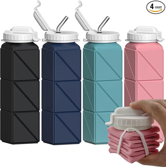 Collapsible Water Bottles, Silicone Foldable Portable Water Bottle 610ml, Lightweight Reusable Leakproof for Travel Camping Hiking Cycling Yoga Sports Outdoor