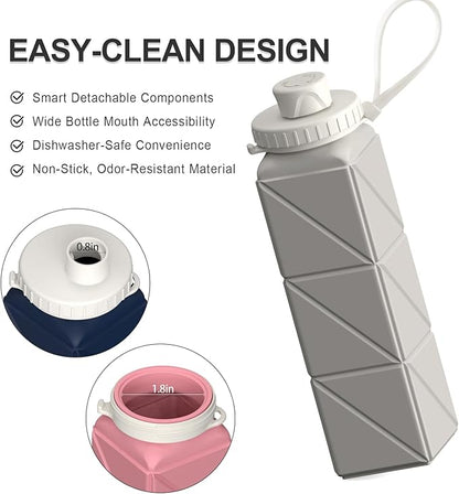 Collapsible Water Bottles, Silicone Foldable Portable Water Bottle 610ml, Lightweight Reusable Leakproof for Travel Camping Hiking Cycling Yoga Sports Outdoor