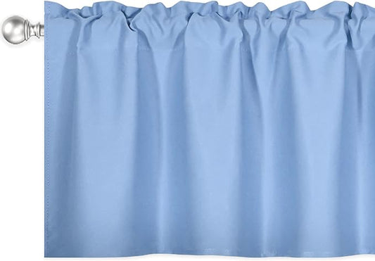 Sky Blue Extra Wide Valance for Windows 100x18 Inch Solid Thermal Insulated Blackout Rod Pocket Kitchen Short Curtain Toppers Extra Wide Valance for Bathroom Living Room, Light Baby Blue