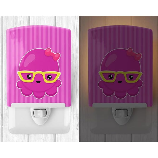 Caroline's Treasures BB8909CNL Nautical Pink Octopus with Glasses Ceramic Night Light Compact, UL-Certified, Ideal for Bedroom, Bathroom, Nursery, Hallway, Kitchen, 6x4x3, Multicolor