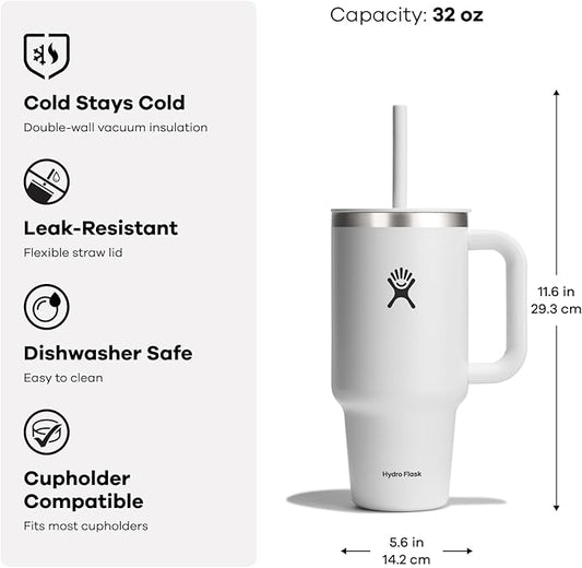 Hydro Flask Travel Tumbler Stainless Steel Vacuum Insulated Tumbler with Lid and Straw for Cold Water and Drinks for Sports, School, Work, Car, Travel, Weekends