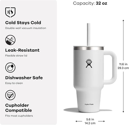 Hydro Flask Travel Tumbler Stainless Steel Vacuum Insulated Tumbler with Lid and Straw for Cold Water and Drinks for Sports, School, Work, Car, Travel, Weekends