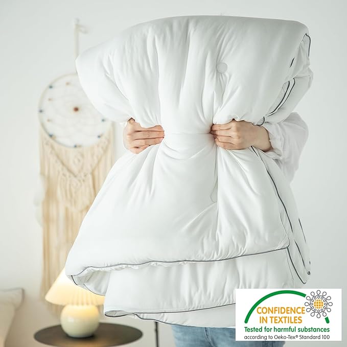 KASENTEX Super-Duper Ultra Soft Lightweight Jersey Knit King Comforter Set, Smooth White Comforter Bed Sets, 3 Piece Solid Breathable Bedding, Light Summer King Size - 2 Pillow Cases, 102x90in