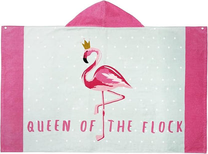 BANGSAUR Kids Hooded Beach Bath Towels, Oversize 100% Cotton 50"x30" Wrap, Toddlers Girls 3-12 Years Coverup Flamingo