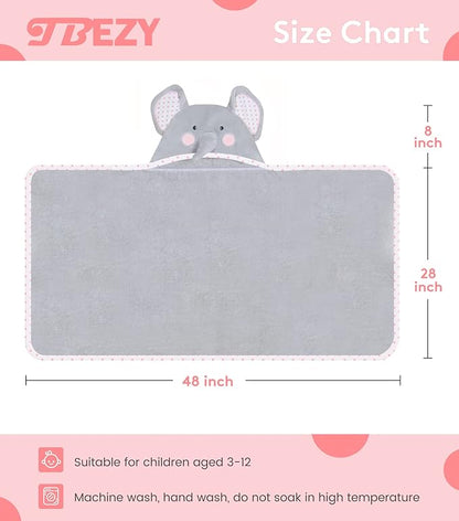 Hooded Towel for Kids 100% Cotton Ultra Soft with Unique Animal Design Large for Infants 3-10 Years (Elephant)