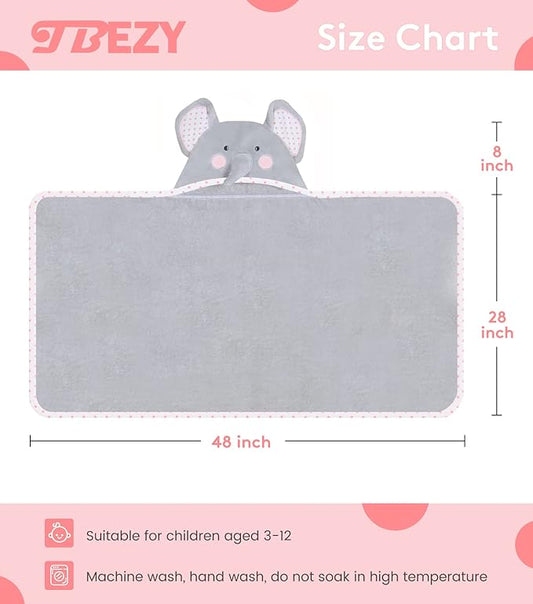 Hooded Towel for Kids 100% Cotton Ultra Soft with Unique Animal Design Large for Infants 3-10 Years (Elephant)