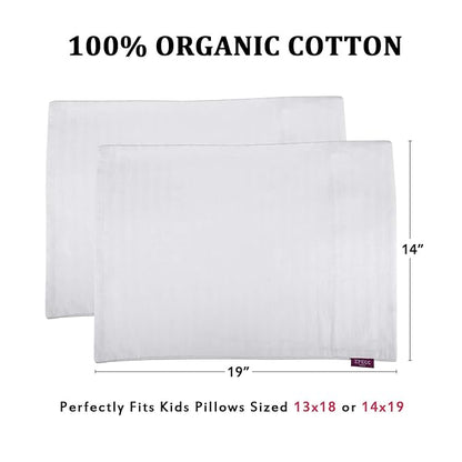 Toddler Pillowcases Set of 2, Hypoallergenic 14x19 Pillow Cover Fits Pillows Sized 13x18 or 14x19, 100% Soft Cotton Envelope Closure Kids Pillowcase for Sleeping, Machine Washable, White Stripe