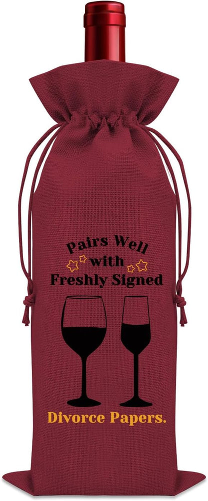 Divorce Gifts for Women Wine Bag Divorce Party Gifts for Him Breakup Gifts for Her Wine Bottle Decoration Bag New Beginning Gift Ideas Pairs Well with Freshly Signed Divorce Papers（Red）