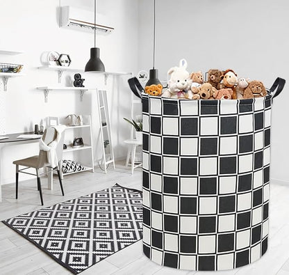 Checkerboard Kids Laundry Basket Baby Hamper Balck White Checkered Toy Storage Bin for Boys Room Decor Baby Nursery Hamper Gift Baskets for Bedroom Bathroom(Balck White Checkered)
