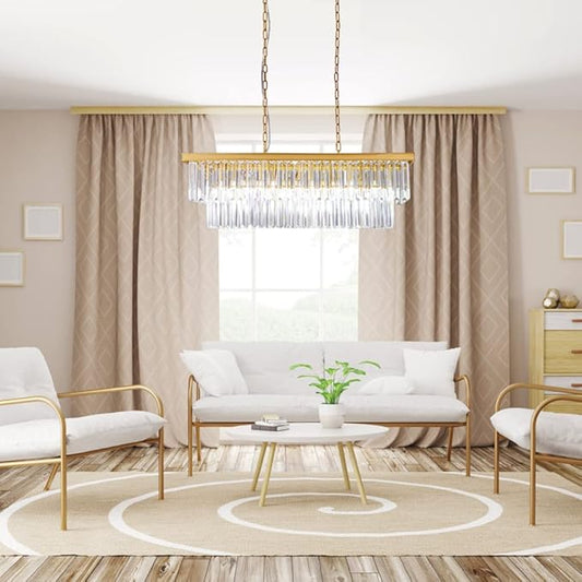 Wellmet 9-Light Crystal Chandelier 34.5 inch, Contemporary Modern Chandeliers Adjustable for Living Room, Dining Room, Pool Table Light, Kitchen Island Lighting (Gold, 34.5 inches)