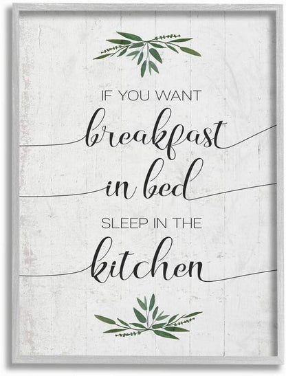 Stupell Industries for Breakfast in Bed Sleep in Kitchen Sassy Phrase Wall Art, 16 x 20, Off- White