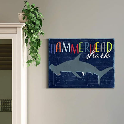 Renditions Gallery Canvas Animal Wall Art Modern Decorations Paintings Colorful Playful Hammerhead Shark Abstract Vibrant Lifestyle Artwork Prints for Kids Bedroom Nursery - 18"x27" LT33