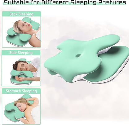 Cervical Neck Pillow for Pain Relief - Contour Memory Foam Pillows with Cooling Pillowcase, Neck Support Pillows for Sleeping, Ergonomic Orthopedic Pillow for Side, Back, Stomach Sleepers (Green)