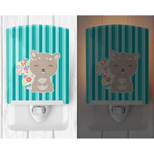 Caroline's Treasures BB6936CNL Flowered Squirrel Ceramic Night Light Compact, UL-Certified, Ideal for Bedroom, Bathroom, Nursery, Hallway, Kitchen, 6x4x3, Multicolor