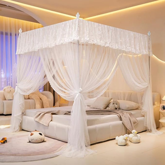 Mengersi Canopy Bed Curtains Bed Canopy,Canopy for Bed Curtains-Cozy Drape Netting,Princess Bed Drapes for Girls Adults Bedroom Decoration(Twin,White)