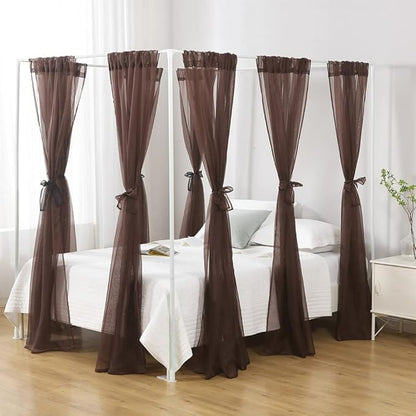 Bed Canopy for Queen Size Bed, Chiffon Princess Canopy for Girls Bed, Canopy Bed Drapes Adults(Coffee)