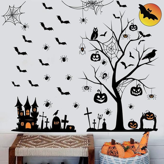 Halloween Wall Decals Tall Halloween Home Wall Decal Bats Home Decor Removable DIY Wall Art for Halloween Window Decals Party Supplies.