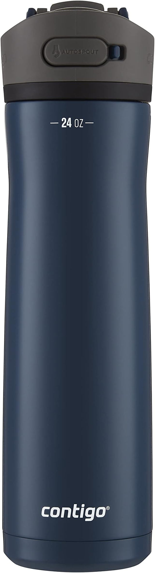 Contigo Ashland Chill 24oz Stainless Steel Water Bottle with Leakproof Lid & Straw, Smart Temperature Technology Keeps Beverages Hot and Cold, Ideal for Travel, Work, School - Silver Finish