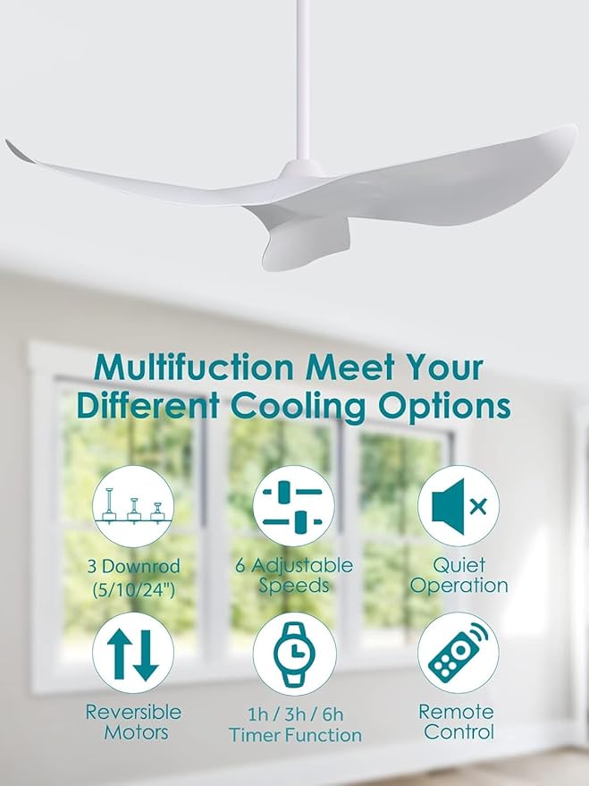 Sofucor 38 inch Ceiling Fans with Remote Control, Indoor Outdoor Ceiling Fan for Bedroom Living Room Farmhouse Patio, Modern Ceiling Fan no Light with 6 Speed Reversible Quiet DC Motor, White