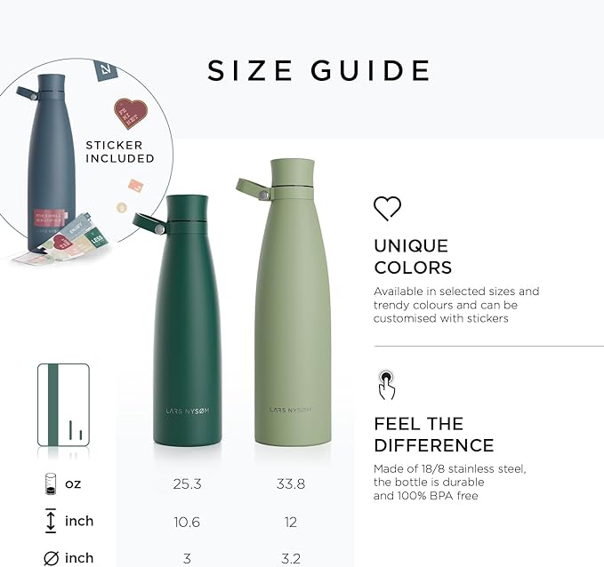 LARS NYSØM Stainless Steel Insulated Water Bottle 25oz 34oz | BPA-free Insulated Thermo Flask for Hot and Cold Beverages | Leakproof Drinking Bottle (Berry, 34oz)